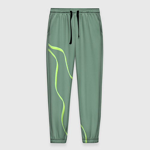 Мужские брюки Абстрактные зеленые линии на фоне цвета хаки / 3D-принт – фото 1