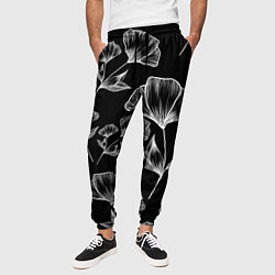 Брюки на резинке мужские Графичные цветы на черном фоне, цвет: 3D-принт — фото 2