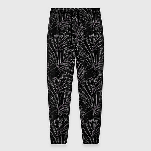 Мужские брюки Белые контуры тропических листьев на черном / 3D-принт – фото 1