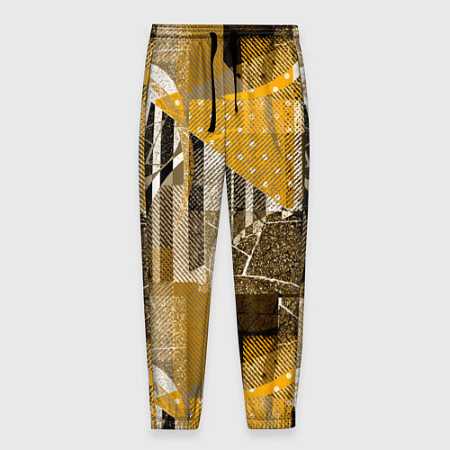Мужские брюки Гранжевая абстракция: Черный, белый, горчичный орн / 3D-принт – фото 1