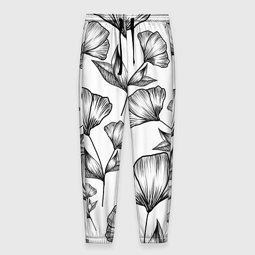 Мужские брюки Графичные цветы на белом фоне / 3D-принт – фото 1