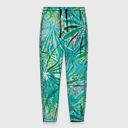 Мужские брюки Тропические листья на зеленом фоне