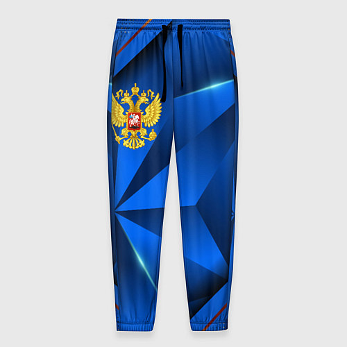 Мужские брюки Герб РФ на синем объемном фоне / 3D-принт – фото 1