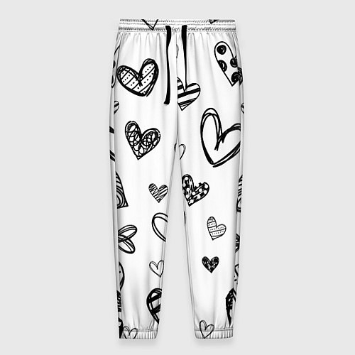 Мужские брюки Сердца нарисованные карандашом / 3D-принт – фото 1