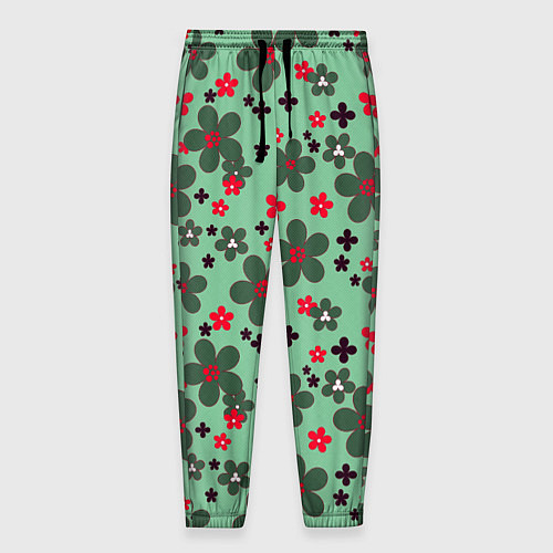 Мужские брюки Красно-зеленый цветочный узор ретро / 3D-принт – фото 1