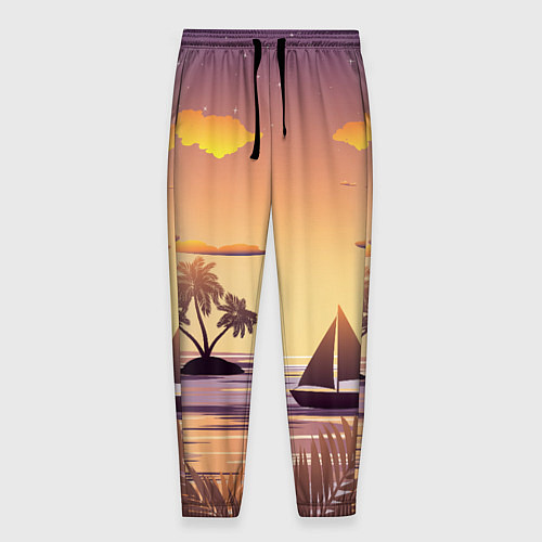 Мужские брюки Лодка в море на закате возле тропических островов / 3D-принт – фото 1