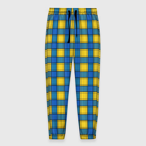 Мужские брюки Желтый с синим клетчатый модный узор / 3D-принт – фото 1