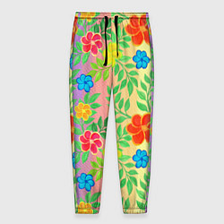 Мужские брюки Яркий цветочный узор на радужном фоне