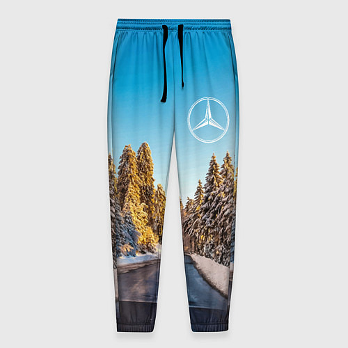 Мужские брюки Мерседес - зимняя дорога через лес / 3D-принт – фото 1