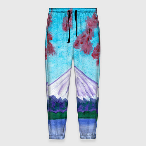 Мужские брюки Цветение сакуры Фудзияма / 3D-принт – фото 1