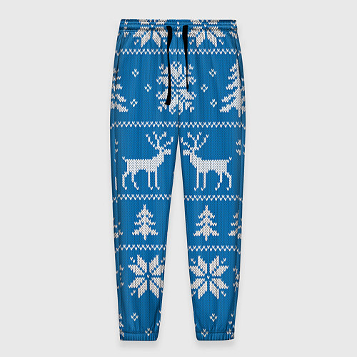 Мужские брюки Рождественский синий свитер с оленями / 3D-принт – фото 1