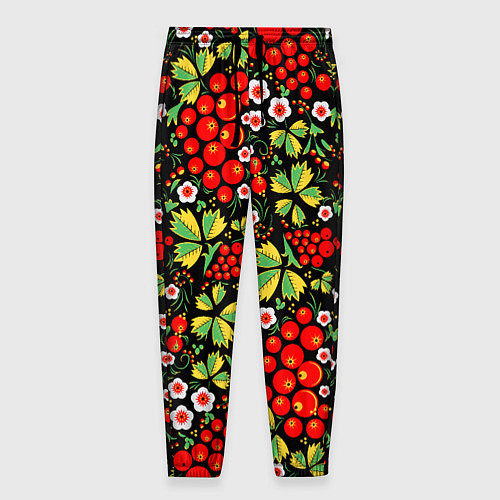 Мужские брюки Русские узоры - цветы и ягоды / 3D-принт – фото 1