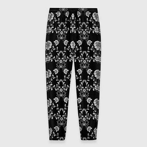 Мужские брюки Черно-белый цветочный полосатый ретро узор / 3D-принт – фото 1