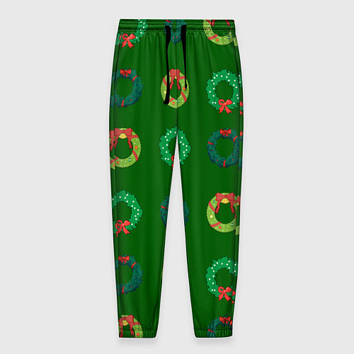 Мужские брюки Зеленые рождественские венки омелы / 3D-принт – фото 1