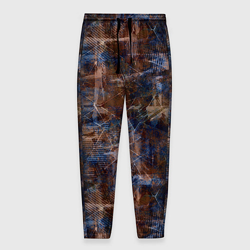 Мужские брюки Коричневый с синим абстрактный гранжевый / 3D-принт – фото 1