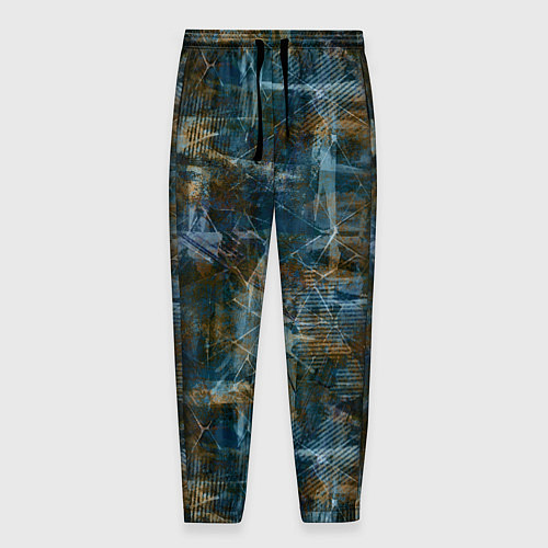 Мужские брюки Синий и коричневый абстрактный гранжевый / 3D-принт – фото 1