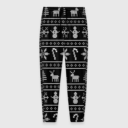 Мужские брюки Узор с ёлками снежинками и оленями / 3D-принт – фото 1