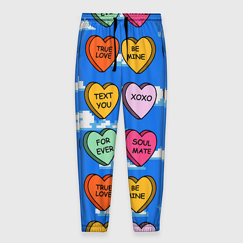 Мужские брюки Валентинки конфетки сердечки с посланиями / 3D-принт – фото 1