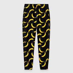 Брюки на резинке мужские Бананы паттерн на чёрном фоне, цвет: 3D-принт