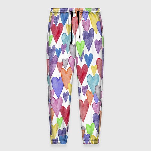 Мужские брюки Разноцветные сердечки Калейдоскоп / 3D-принт – фото 1