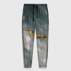 Мужские брюки Абстрактный серо-белый туман и золотая краска