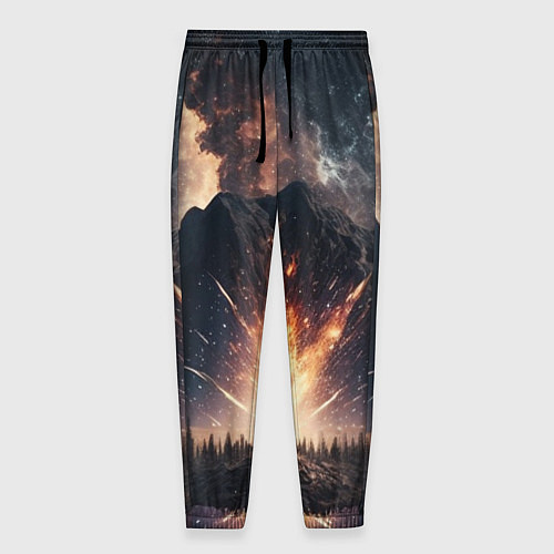 Мужские брюки Галактика, светящаяся над пейзажем / 3D-принт – фото 1