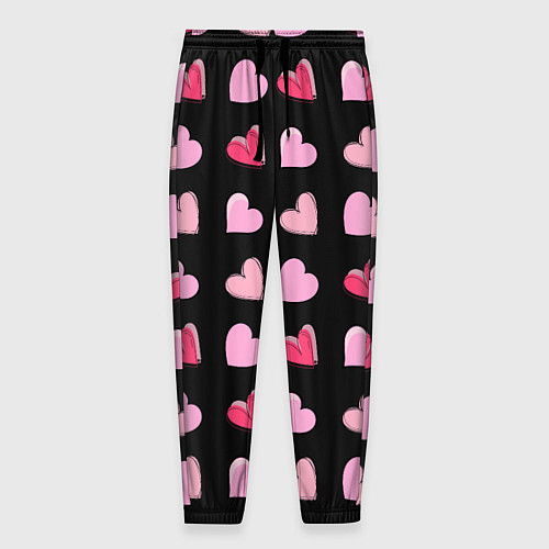 Мужские брюки Валентинки на черном фоне / 3D-принт – фото 1