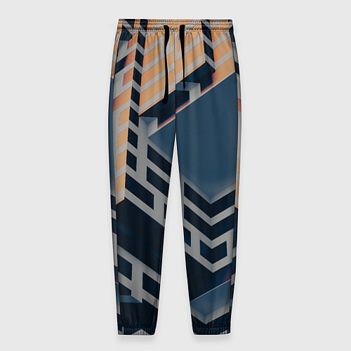 Мужские брюки Геометрическое здание из золотых и синих блоков / 3D-принт – фото 1