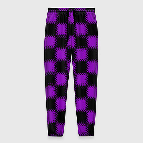 Мужские брюки Фиолетовый черный узор Шахматка / 3D-принт – фото 1