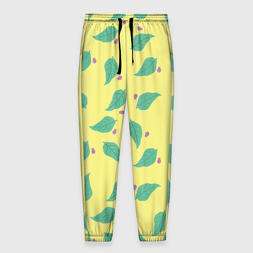 Мужские брюки Лист и букашка на желтом фоне орнамент / 3D-принт – фото 1