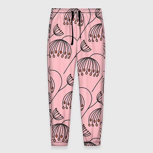 Мужские брюки Цветы в стиле бохо на пудрово-розовом фоне / 3D-принт – фото 1