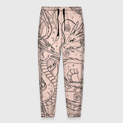 Мужские брюки Дракон - унесенные призраками: тату на бежевом / 3D-принт – фото 1