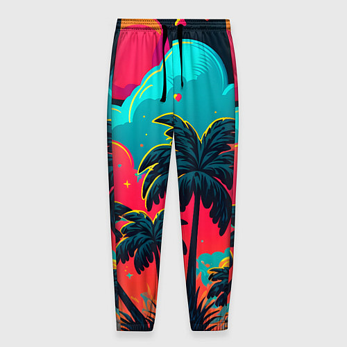Мужские брюки Неоновые пальмы на закате / 3D-принт – фото 1