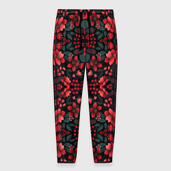 Мужские брюки Растительный узор из красных цветов