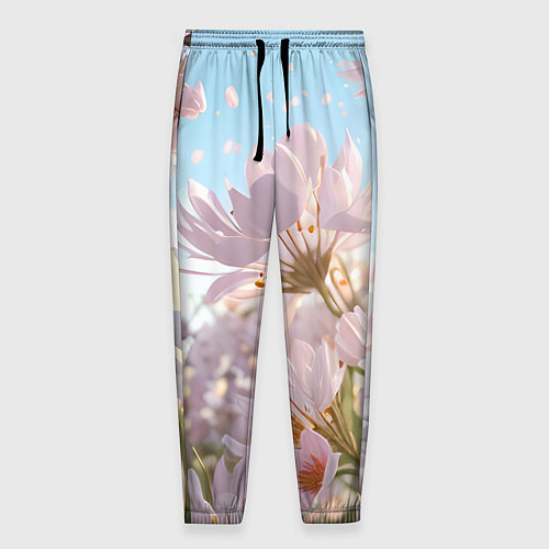 Мужские брюки Розовые цветы на фоне неба / 3D-принт – фото 1
