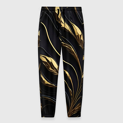 Мужские брюки Золотой орнамент на черном / 3D-принт – фото 1