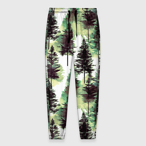 Мужские брюки Хвойный лес - акварель в зеленых тонах / 3D-принт – фото 1