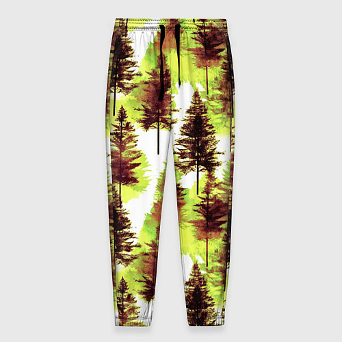 Мужские брюки Хвойный лес - акварель в желтых тонах / 3D-принт – фото 1