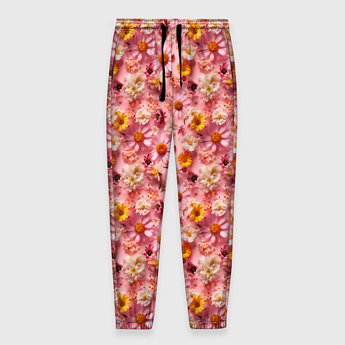 Мужские брюки Желтые белые и розовые цветы / 3D-принт – фото 1