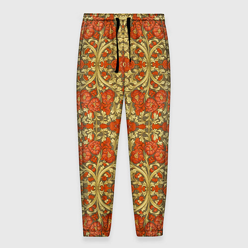 Мужские брюки Красно-золотой средневековый узор / 3D-принт – фото 1