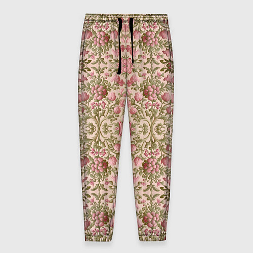 Мужские брюки Розовые цветы и вензеля / 3D-принт – фото 1