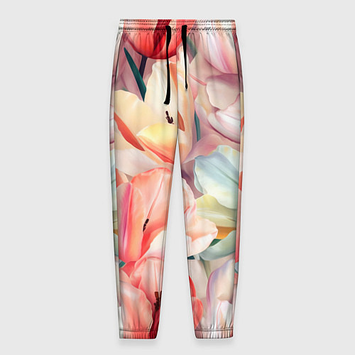 Мужские брюки Разноцветные пастельные тюльпаны - паттерн / 3D-принт – фото 1