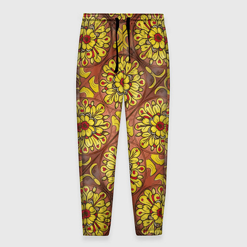 Мужские брюки Желто-красные цветочки / 3D-принт – фото 1