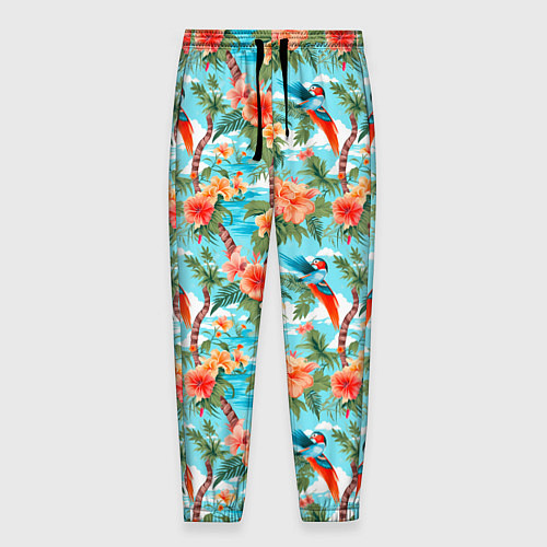 Мужские брюки Паттерн цветы и попугаи / 3D-принт – фото 1
