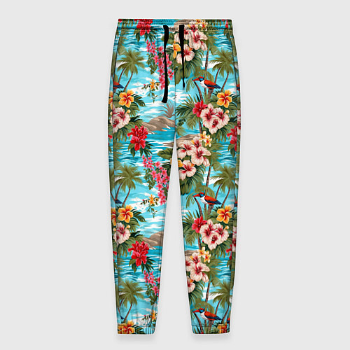 Мужские брюки Разноцветные гавайские цветы / 3D-принт – фото 1