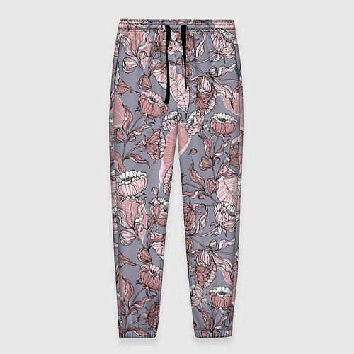 Мужские брюки Нежный цветочный принт, листья / 3D-принт – фото 1