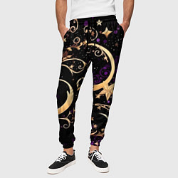 Брюки на резинке мужские Чёрный паттерн со звёздами и лунами, цвет: 3D-принт — фото 2