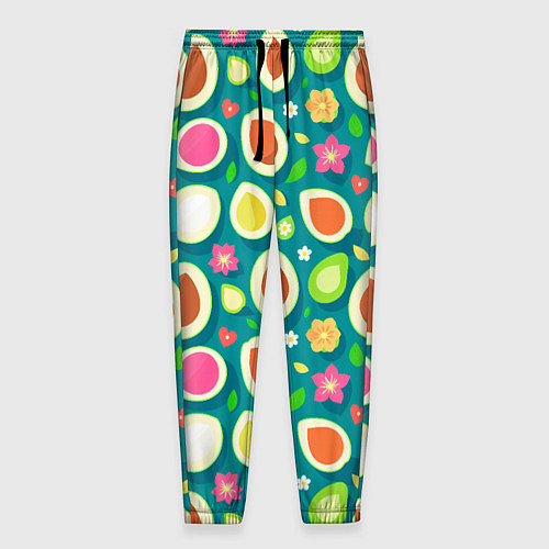 Мужские брюки Текстура авокадо и цветы / 3D-принт – фото 1