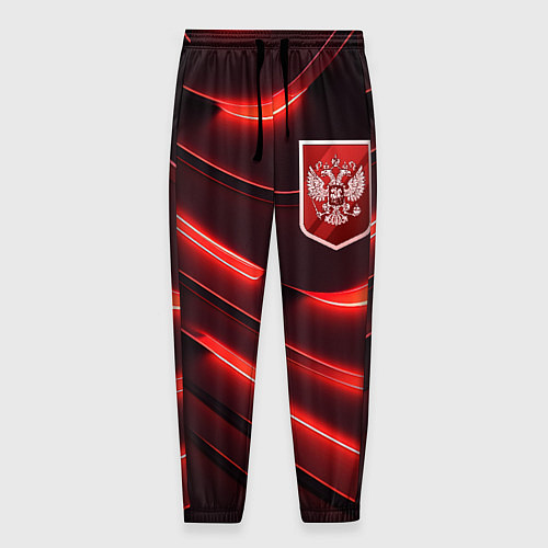 Мужские брюки Красный неоновый герб России / 3D-принт – фото 1