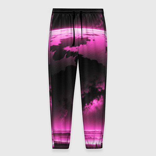 Мужские брюки Сай фай пейзаж в черно розовых тонах / 3D-принт – фото 1